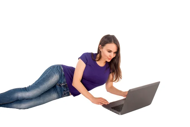 notebook, young woman, lies, silhouette, computer, online, computer, online, online, online, online, online. Why ecommerce SEO customer interviews sharpen store research